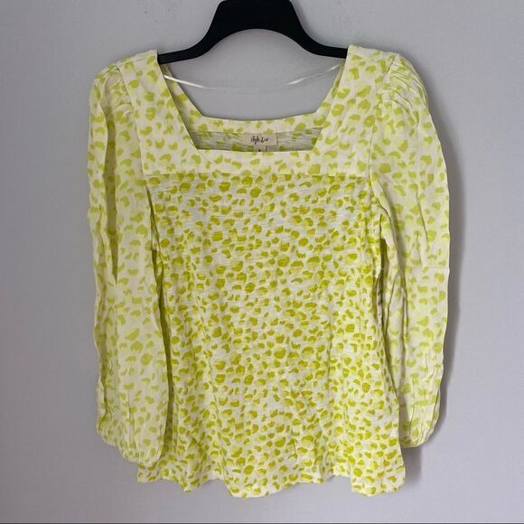 Style & Co Women’s Square Neck Long Puff Sleeve Green Animal Print Summer Top - Picture 1 of 6